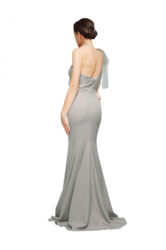 Affordable Sleeveless Sweetheart Stretch Crepe & Tulle Oyster Silver Sweep Train Prom Dress Canada