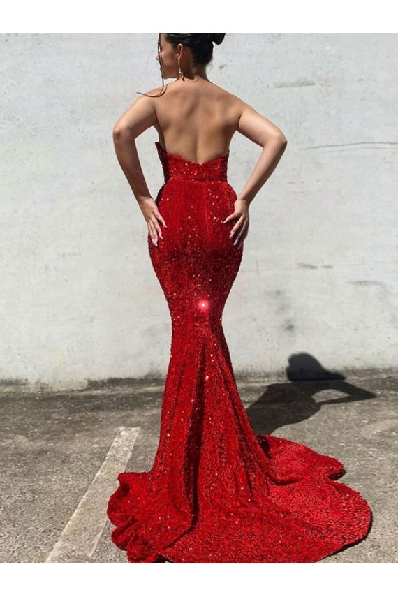 Affordable Sleeveless Sweetheart Velvet Sequin Burgundy Court Train Evening Prom Dress Canada