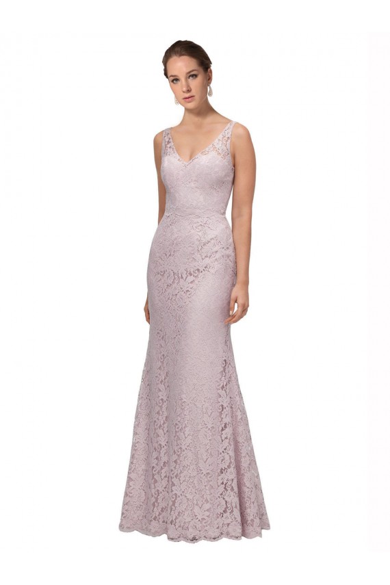 Affordable Sleeveless V-Neck Lace Long V-Back Prom Dress Canada