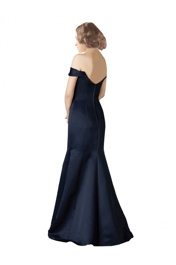 Affordable Cap Sleeves V-Neck Satin Dark Navy Long Prom Dress Canada