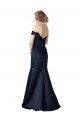 Affordable Cap Sleeves V-Neck Satin Dark Navy Long Prom Dress Canada
