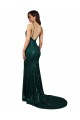 Affordable Sleeveless V-Neck Sequin Dark Green Mermaid Long Prom Dress Canada