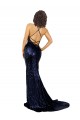 Affordable Sleeveless V-Neck Sequin Dark Navy Long Prom Dress Canada