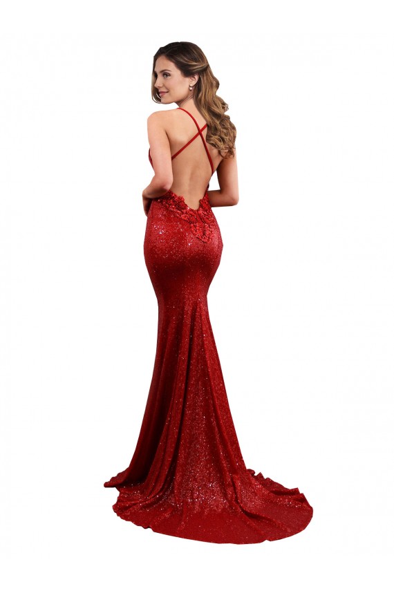 Affordable Sleeveless V-Neck Sequin Red Long Evening Gown Canada