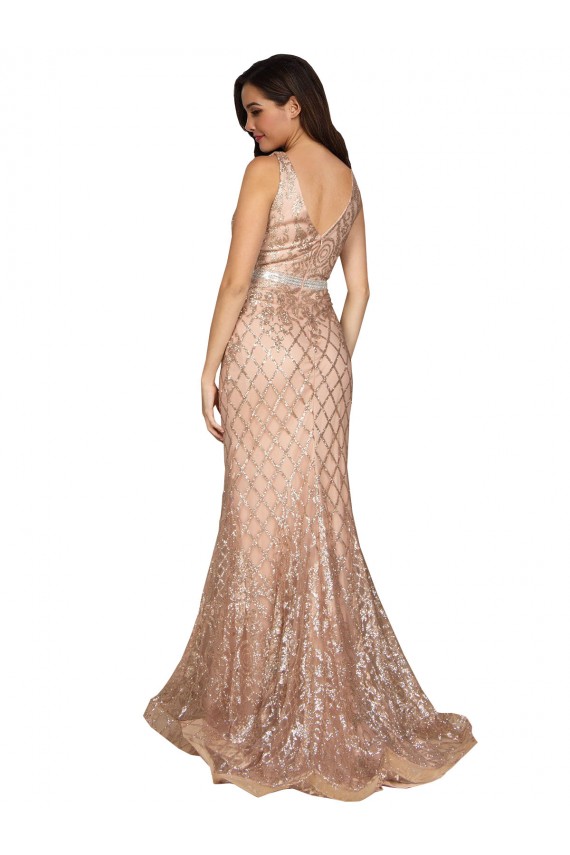 Affordable Sleeveless V-Neck Sequin & Sparkling Sequin Rose Gold Long Plus Size Formal Prom Dress Canada