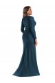 Affordable Long Sleeves V-Neck Silky Satin Atlantic Blue Long Plus Size Formal Prom Dress Canada