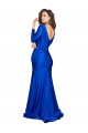 Affordable Long Sleeves V-Neck Silky Satin Royal Blue Long Prom Dress Canada