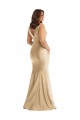 Affordable Sleeveless V-Neck Silky Satin Soft Gold Long Plus Size Formal Prom Dress Canada