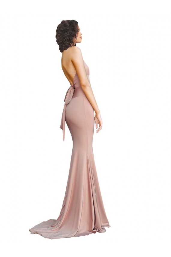 Affordable Sleeveless V-Neck Spandex Dusty Pink Long Prom Dress Canada