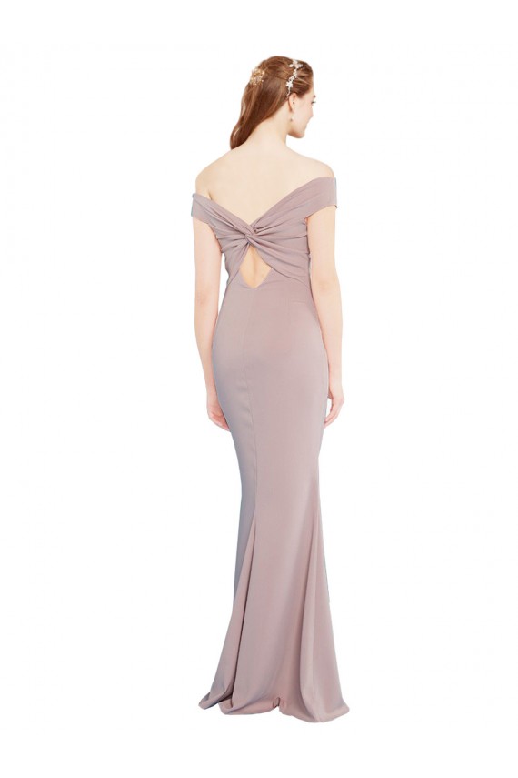 Affordable Sleeveless V-Neck Stretch Crepe Dusty Pink Long Prom Dress Canada