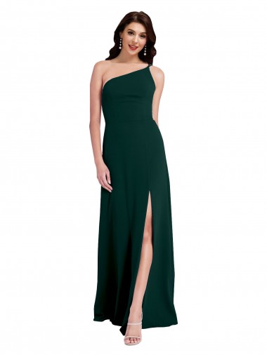 Affordable Sleeveless One Shoulder Stretch Crepe Midnight Green Long Prom Dress Canada