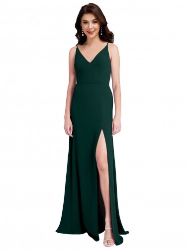 Affordable Sleeveless V-Neck Stretch Crepe Midnight Green Long V-Back Prom Dress Canada
