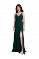 Affordable Sleeveless V-Neck Stretch Crepe Midnight Green Long V-Back Prom Dress Canada