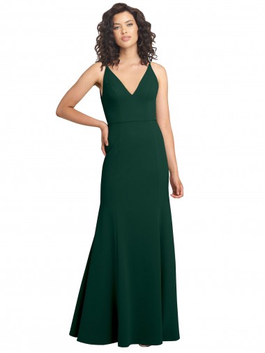 Affordable Sleeveless V-Neck Stretch Crepe Midnight Green Long Prom Dress Canada