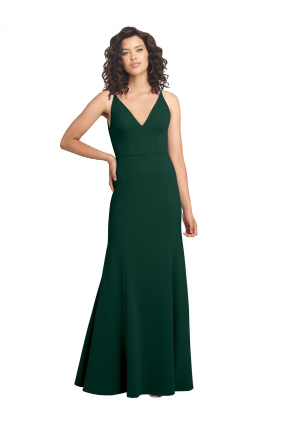 Affordable Sleeveless V-Neck Stretch Crepe Midnight Green Long Prom Dress Canada