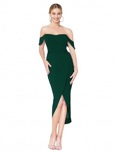 Affordable Sleeveless High Neck Stretch Crepe Midnight Green Knee Length High Low Prom Dress Canada