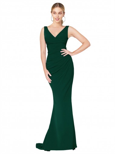 Affordable Sleeveless High Neck Stretch Crepe Midnight Green Long Prom Dress Canada