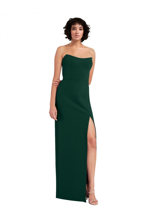 Affordable Sleeveless Strapless Stretch Crepe Midnight Green Long Prom Dress Canada
