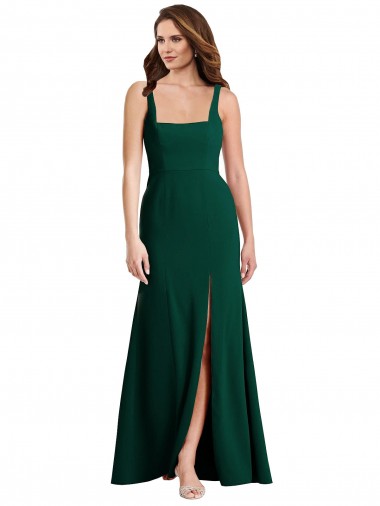 Affordable Sleeveless Square Neck Stretch Crepe Midnight Green Long Prom Dress Canada