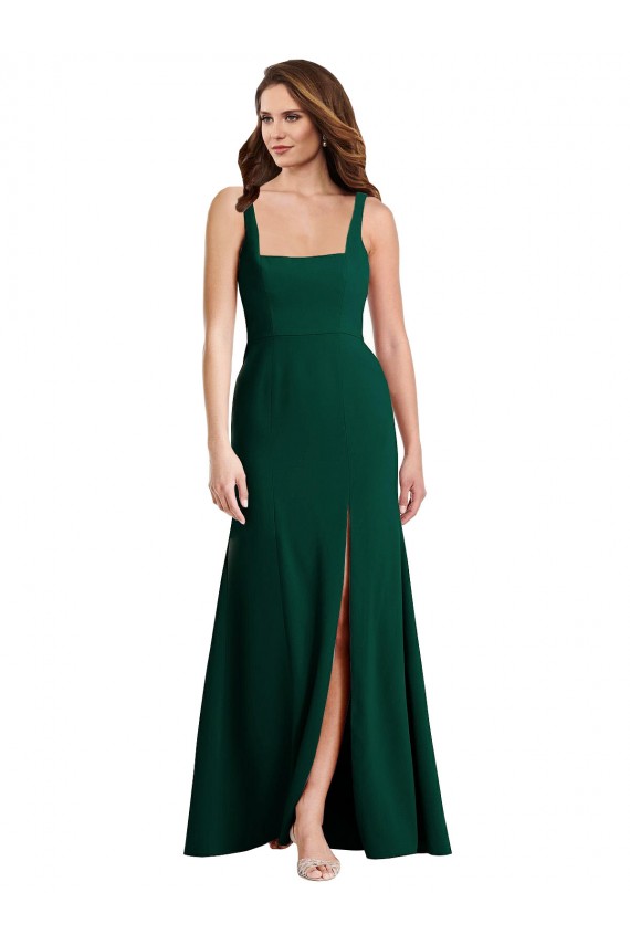 Affordable Sleeveless Square Neck Stretch Crepe Midnight Green Long Prom Dress Canada