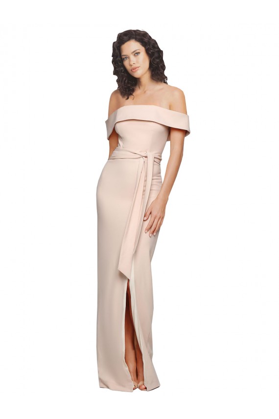 Affordable Sleeveless Off the Shoulder Stretch Crepe Nude Long Prom Dresses Canada