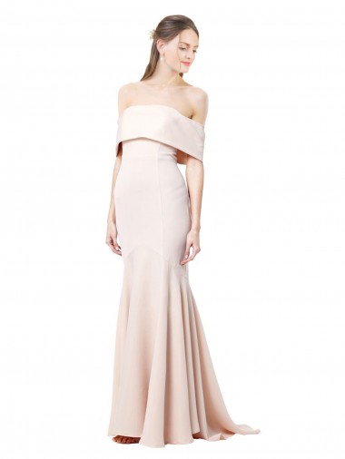 Affordable Sleeveless Off the Shoulder Stretch Crepe Nude Long Prom Dress Canada