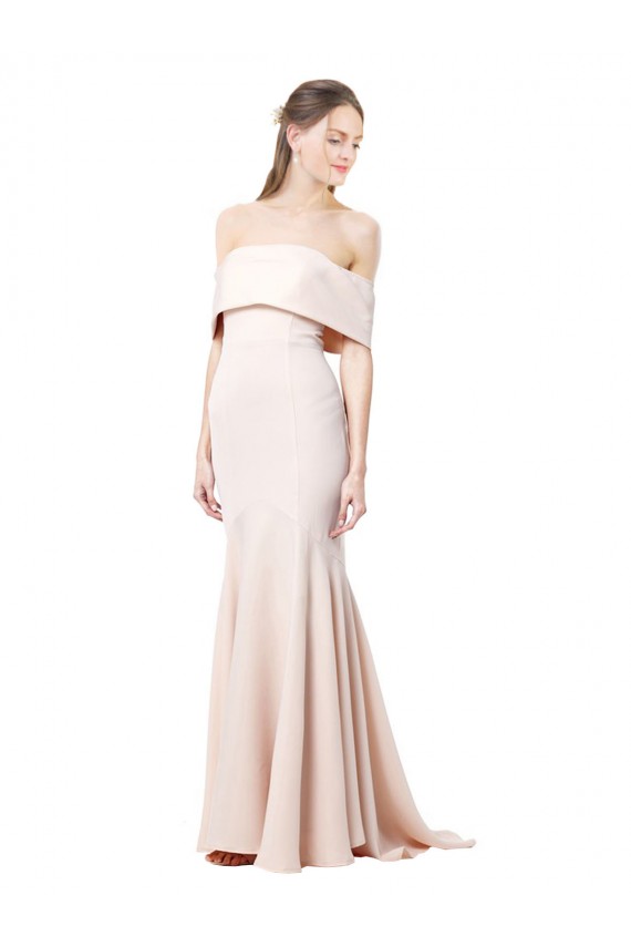 Affordable Sleeveless Off the Shoulder Stretch Crepe Nude Long Prom Dress Canada