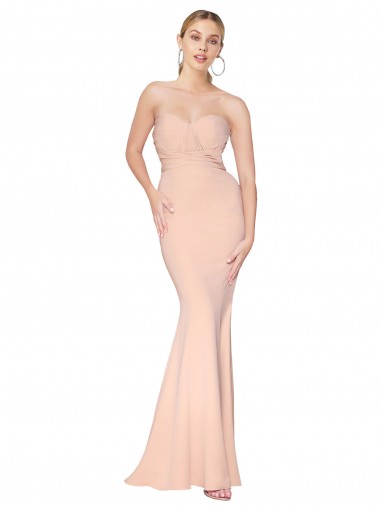 Affordable Sleeveless High Neck Stretch Crepe Nude Long Prom Dress Canada
