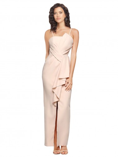 Affordable Sleeveless Strapless Stretch Crepe Nude Long Low Back Prom Dress Canada