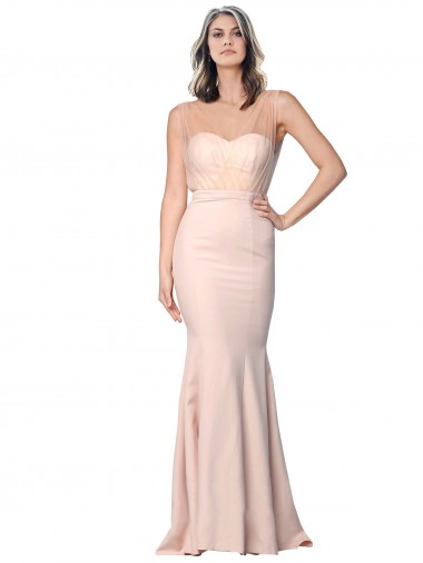 Affordable Sleeveless Sweetheart Stretch Crepe & Tulle Nude Long Prom Dress Canada
