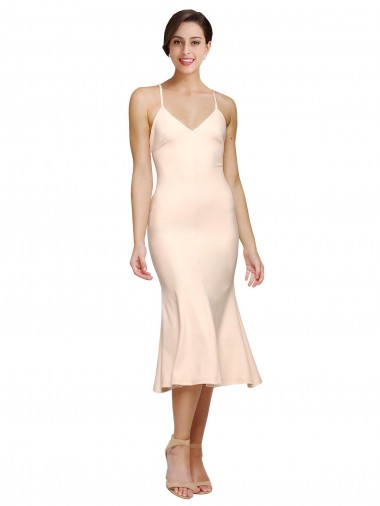 Affordable Sleeveless V-Neck Stretch Crepe Nude Midi Length Prom Dress Canada