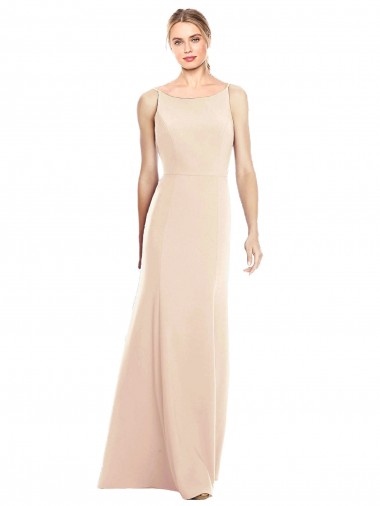Affordable Sleeveless Bateau Neck Stretch Crepe Nude Long Prom Dress Canada