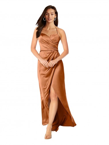 Affordable Sleeveless Sweetheart Silky Satin Orange Long High Low Prom Dress Canada