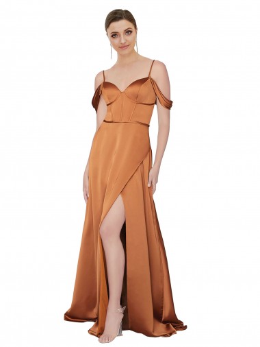 Affordable Cold Shoulder Sweetheart Silky Satin Orange Long Prom Dress Canada