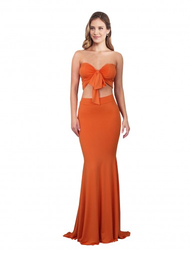 Affordable Sleeveless Strapless Spandex Orange Long Prom Dress Canada