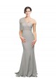 Affordable Sleeveless Sweetheart Stretch Crepe & Tulle Oyster Silver Sweep Train Prom Dress Canada