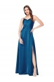 Affordable Sleeveless Cowl Neck Silky Satin Peacock Blue Long Prom Dress Canada