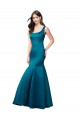 Affordable Sleeveless Bateau Neck Satin Peacock Blue Long Prom Dress Canada