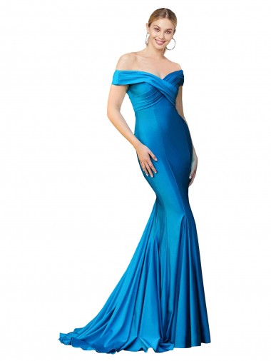Affordable Sleeveless High Neck Satin Peacock Blue Long Prom Dress Canada