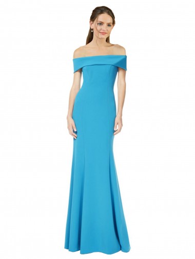 Affordable Sleeveless Off the Shoulder Stretch Crepe Peacock Blue Long Prom Dress Canada