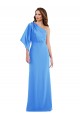 Affordable Bell Sleeves One Shoulder Stretch Crepe Peacock Blue Long Prom Dress Canada