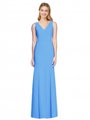 Affordable Sleeveless V-Neck Stretch Crepe Peacock Blue Long Prom Dress Canada