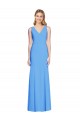 Affordable Sleeveless V-Neck Stretch Crepe Peacock Blue Long Prom Dress Canada