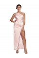 Affordable Sleeveless One Shoulder Silky Satin Pink Long Prom Dress Canada