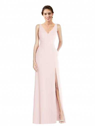 Affordable Sleeveless V-Neck Stretch Crepe Pink Long Black Tie Prom Dress Canada