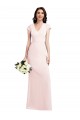Affordable Cap Sleeves V-Neck Stretch Crepe Pink Long Prom Dress Canada