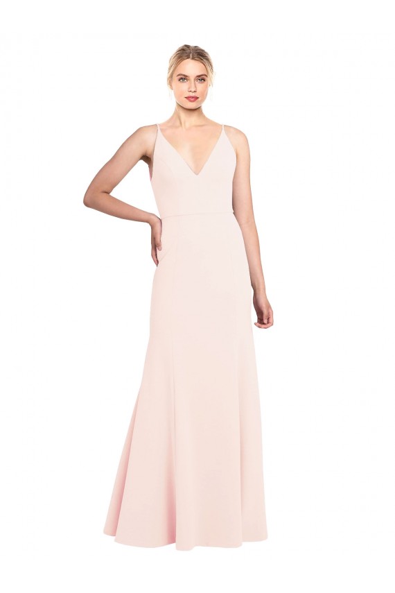 Affordable Sleeveless High Neck Stretch Crepe Pink Long Prom Dress Canada