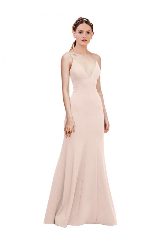 Affordable Sleeveless V-Neck Stretch Crepe Pink Long Prom Dress Canada