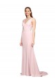 Affordable Sleeveless V-Neck Stretch Crepe Pink Sweep Train V-Back Prom Dress Canada