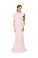 Affordable Ruffle Sleeves Jewel Neck Stretch Crepe Pink Sweep Train Black Tie Prom Dress Canada